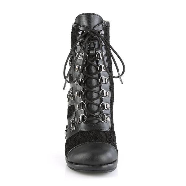 Demonia Glam-202 Black Vegan Leather/Lace Stiefel Herren D347-016 Gothic Stiefeletten Schwarz Deutschland SALE